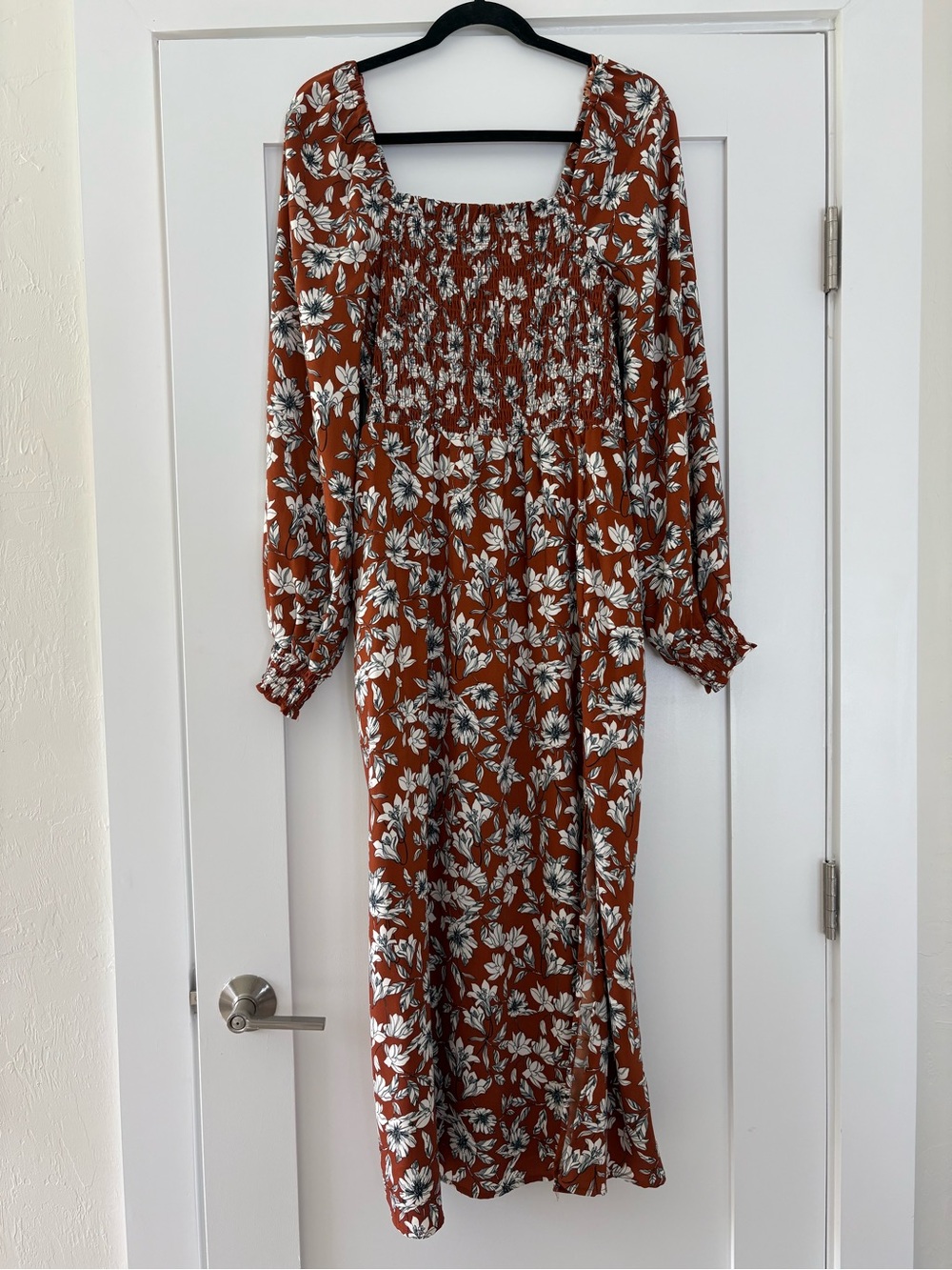 La Ligne x Target Rust Floral Smocked Midi Dress w/ Pockets - Size L